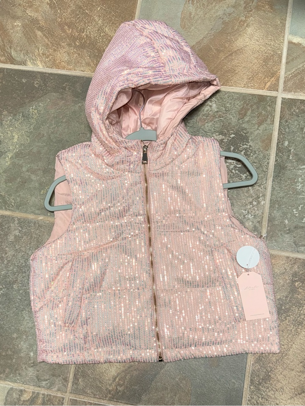 Sparkle Pink Hooded Puffer Vest - Jackets & Coats